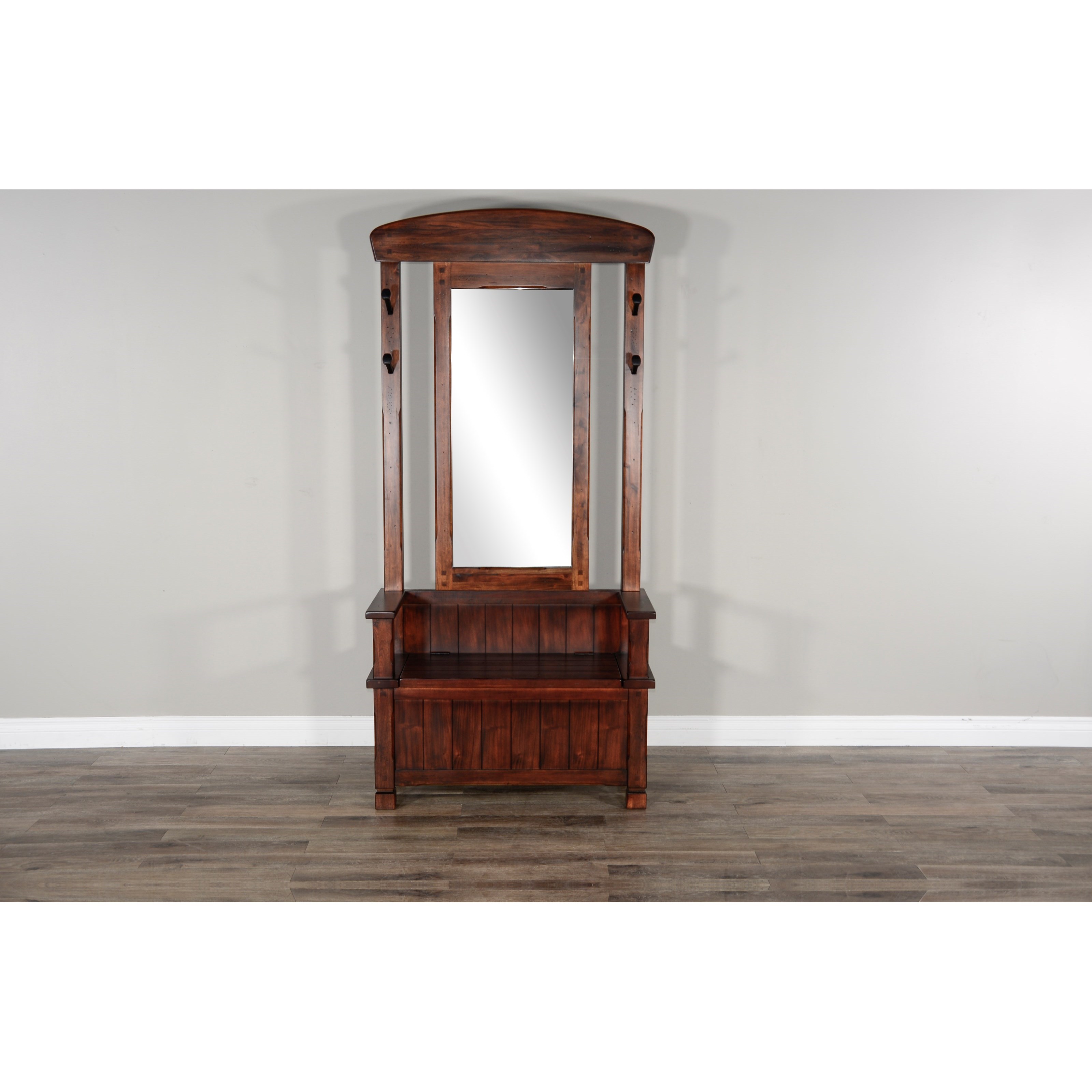 Rustic Hall Tree with Storage Bench and Mirror Sadler's Home